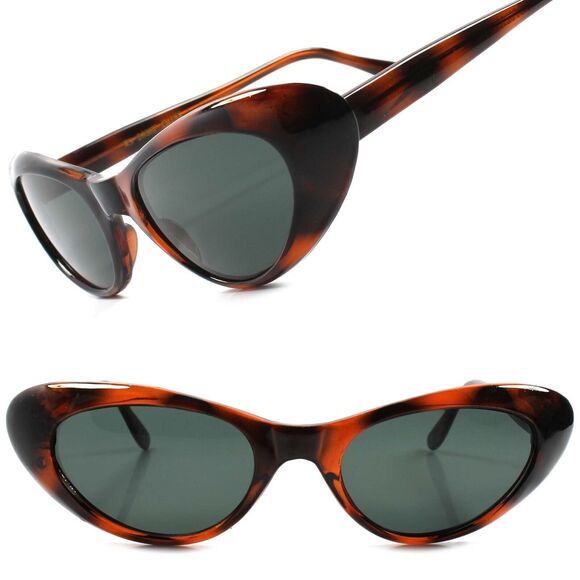 Classic True Vintage Deadstock Rockabilly 70's Brown Womens Cat Eye Sunglasses - Picture 1 of 4